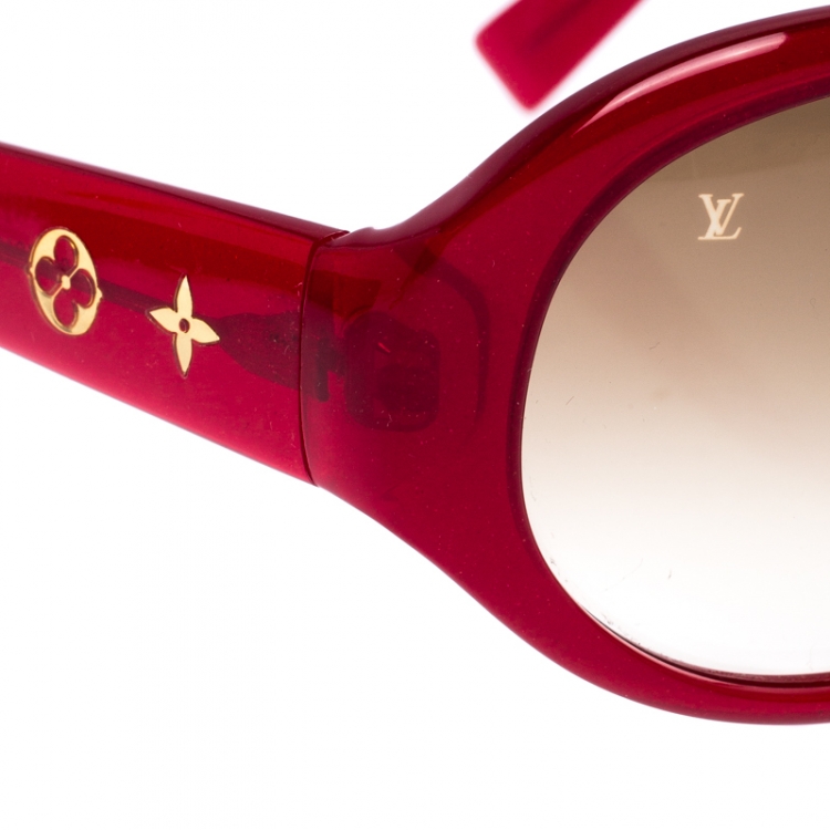 Pre Owned Louis Vuitton Red Shimmer/Brown Gradient Z0078W Logo Obsession Oval Sunglasses