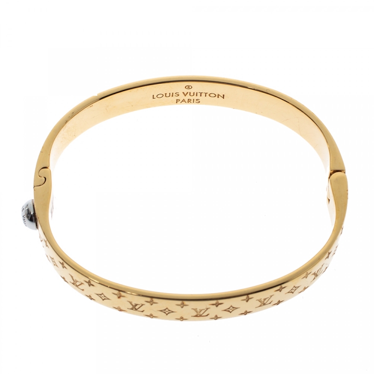 Pre Owned Louis Vuitton Engraved Monogram Pattern Nanogram Cuff Bracelet M