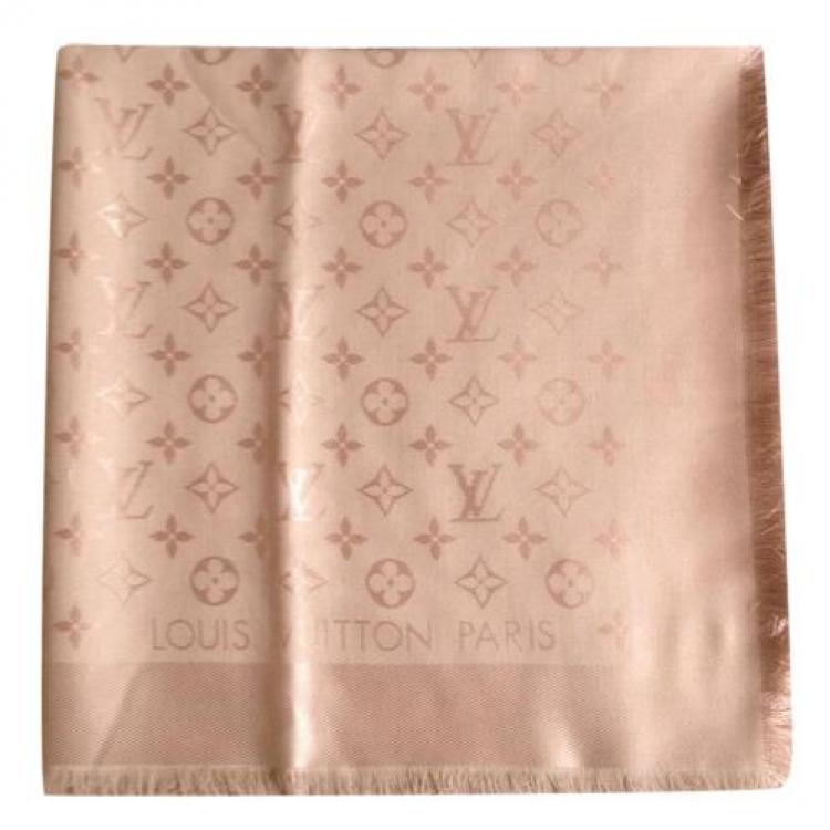 LOUIS VUITTON Silk Wool Monogram Shawl Cappuccino 340183