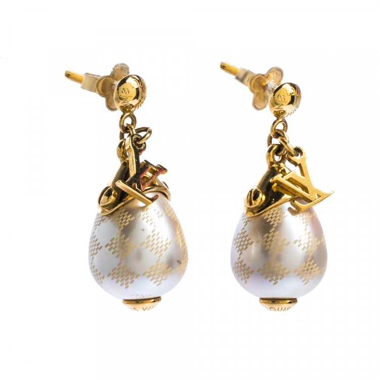 gold louis vuitton dangle earrings