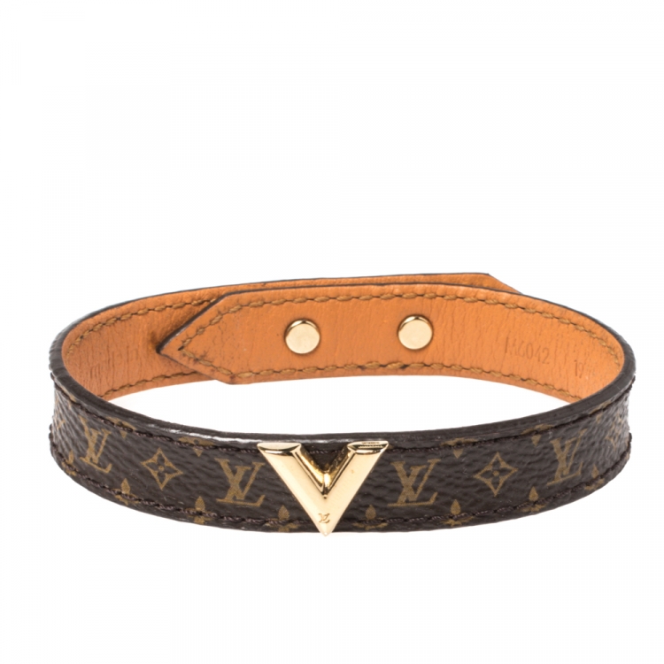 Louis Vuitton Essential V Brown Monogram Canvas Gold Tone Bracelet