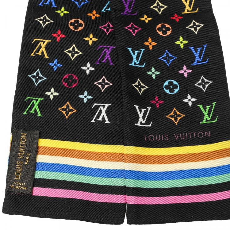 Louis Vuitton x Takashi Murakami Black Multicolor Monogram Silk Bandeau  Scarf Louis Vuitton