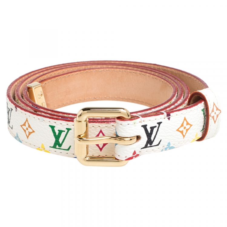 Louis Vuitton White Multicolor Monogram Canvas Skinny Belt 90 CM