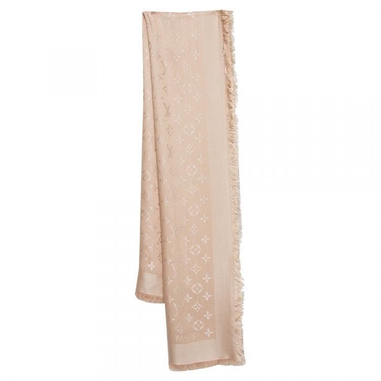 Louis Vuitton Cream Logo Monogram Silk & Wool Scarf Louis Vuitton