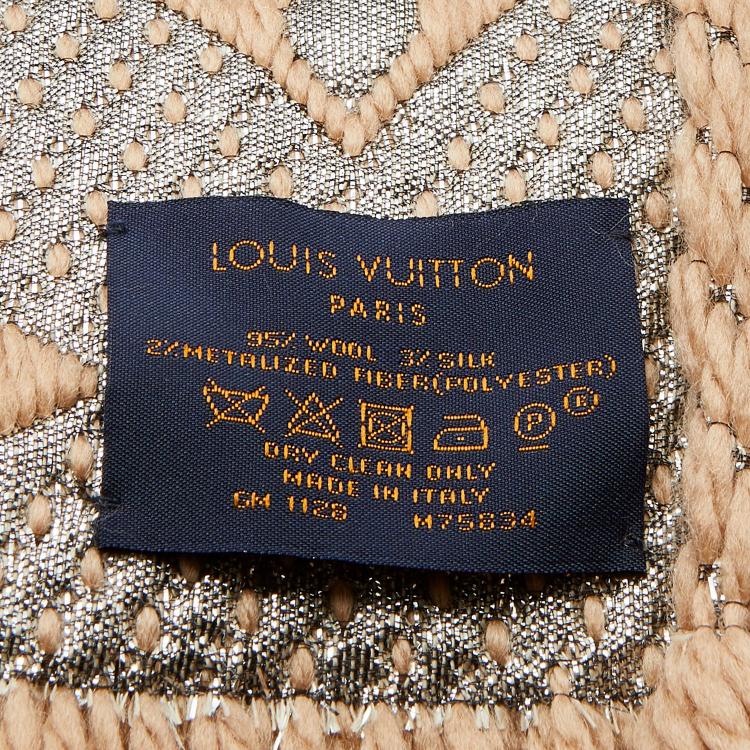 Pre Owned Louis Vuitton Beige Logomania Wool & Silk Shine Scarf