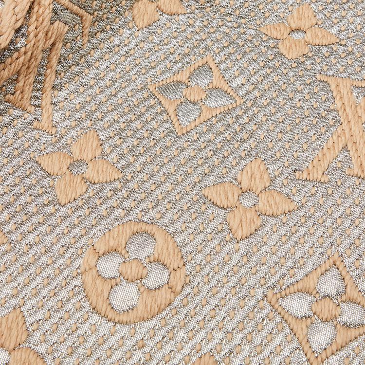 Pre Owned Louis Vuitton Beige Logomania Wool & Silk Shine Scarf