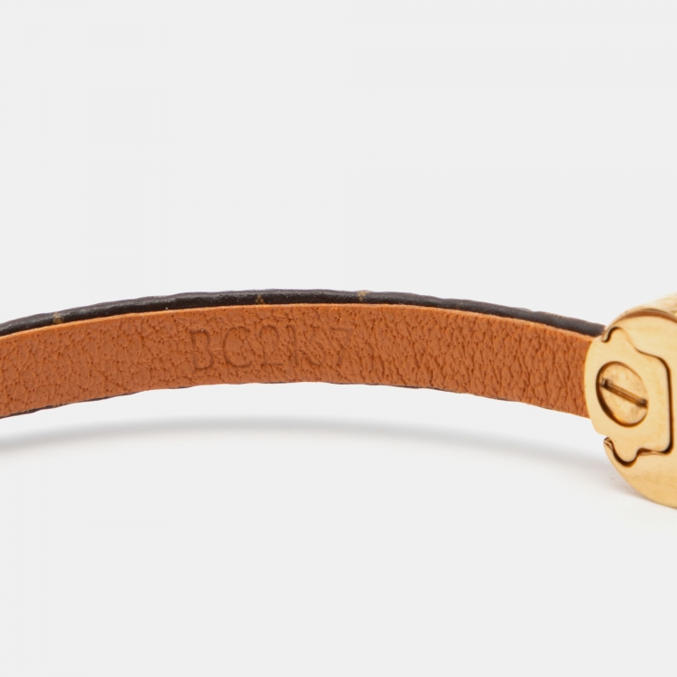 Pre Owned Louis Vuitton Brown Monogram Canvas Gold Tone Mini Historic Bracelet