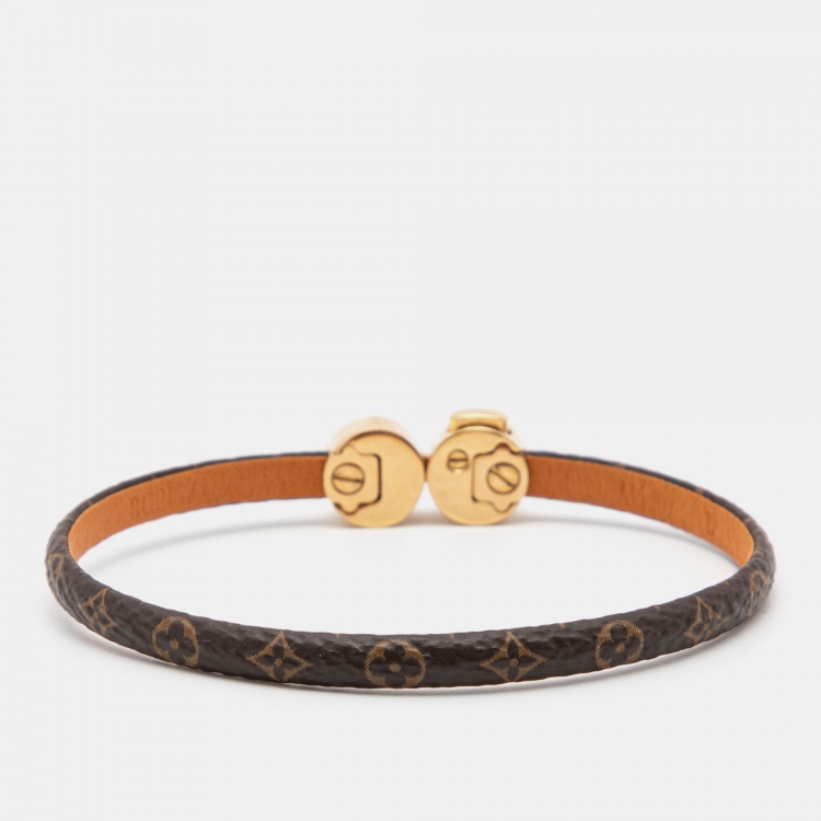 Pre Owned Louis Vuitton Brown Monogram Canvas Gold Tone Mini Historic Bracelet