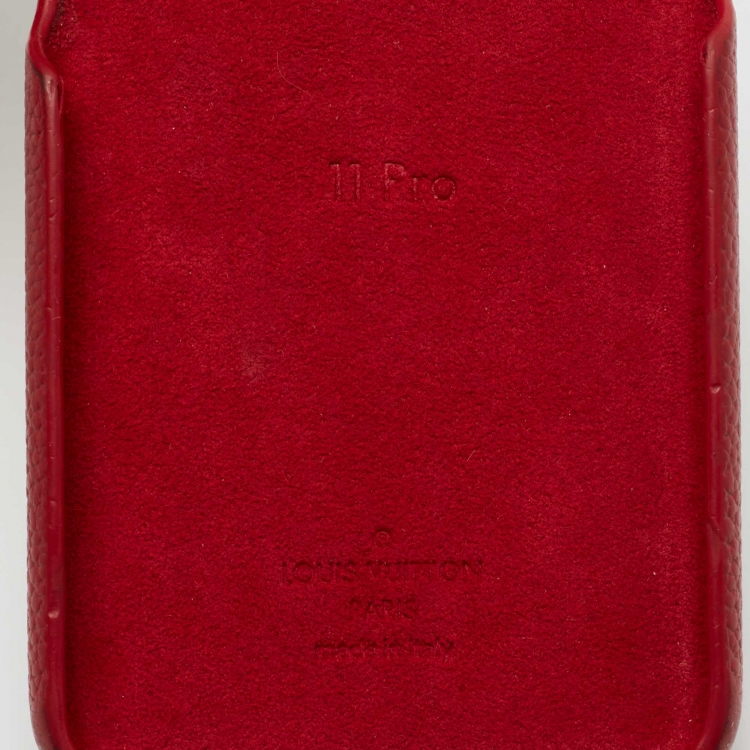 Pre Owned Louis Vuitton Red Leather and Monogram Canvas iPhone 11Pro Bumper Case