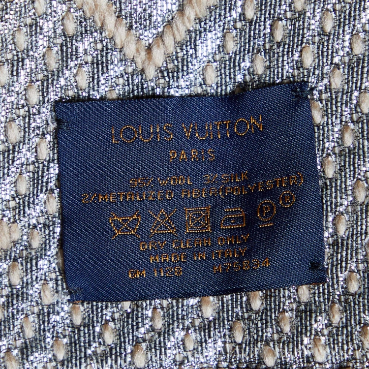 Pre Owned Louis Vuitton Beige Logomania Shine Fringed Scarf