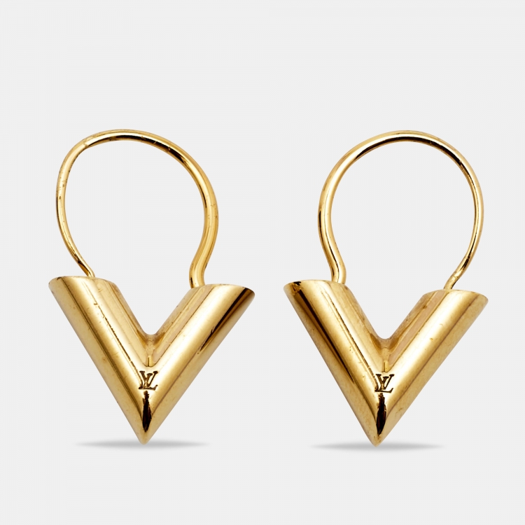 Louis Vuitton Essential V Hoops Earrings Gold Tone