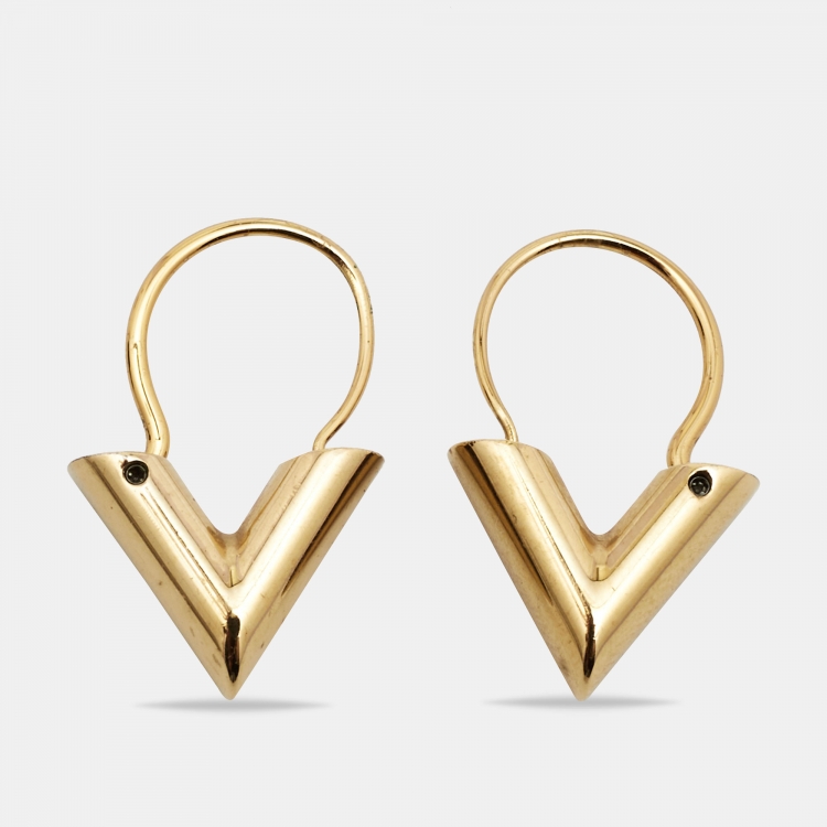 Pre Owned Louis Vuitton Essential V Gold Tone Earrings