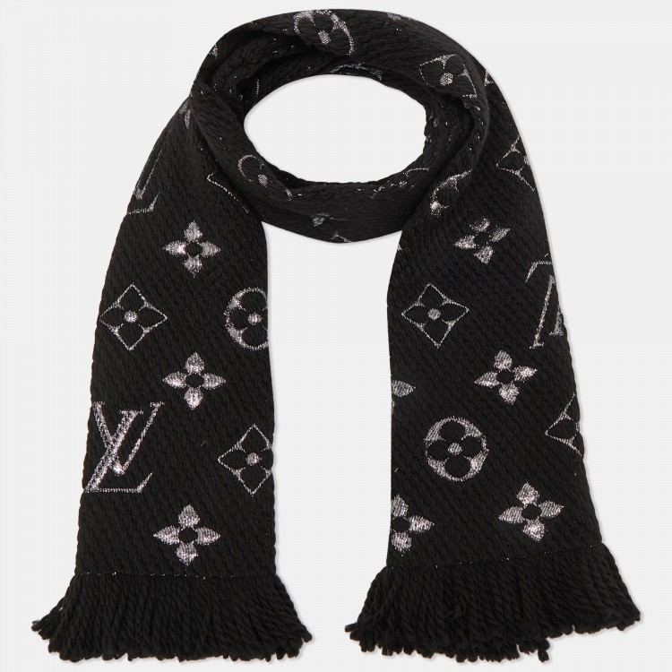 Louis Vuitton Black Silk & Wool Logomania Shine Scarf Louis