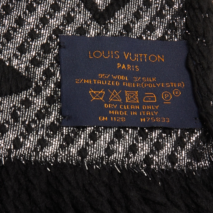 Pre Owned Louis Vuitton Black Logomania Wool Shine Scarf 