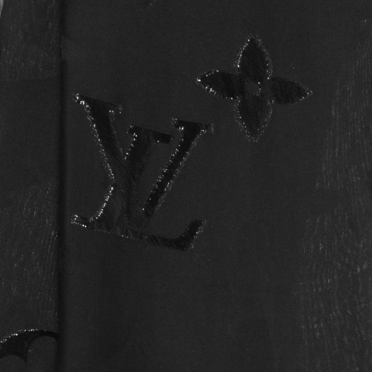 Pre Owned Louis Vuitton Black Monogram Glitter Silk Stole