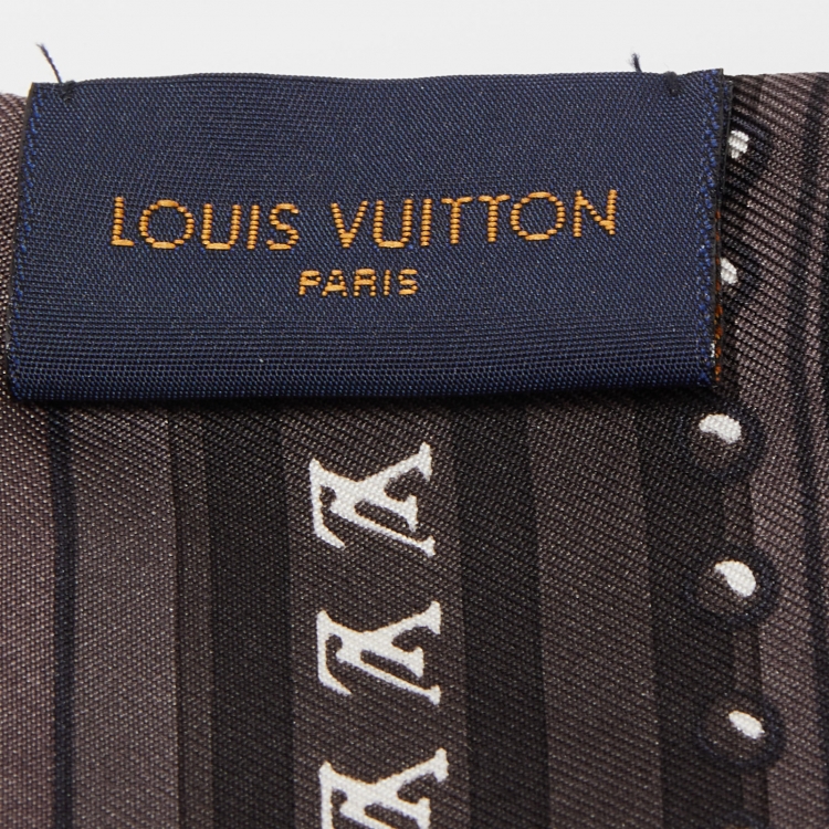 Pre Owned Louis Vuitton Brown Logo Printed Silk Bandeau Scarf