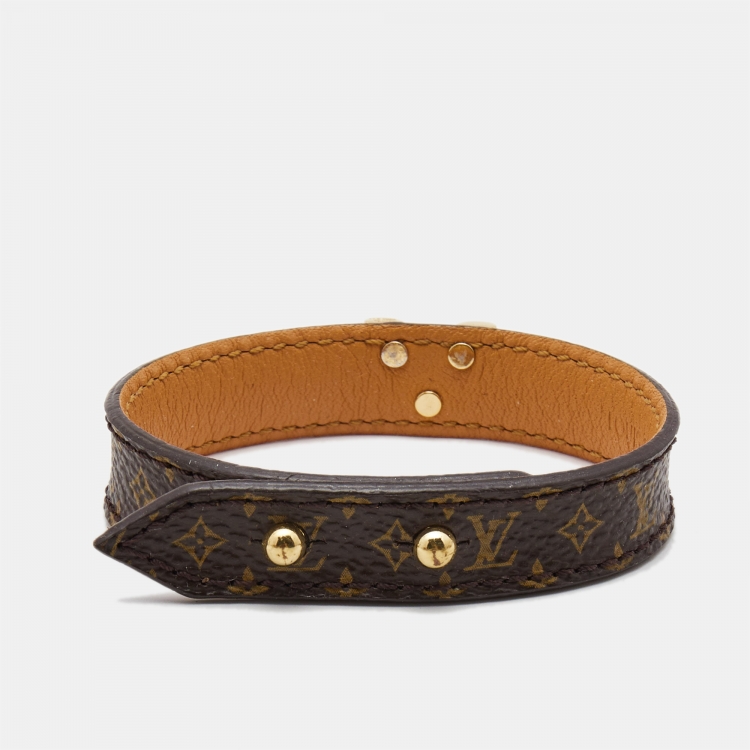 Louis Vuitton Essential V Brown Monogram Canvas Gold Tone Bracelet