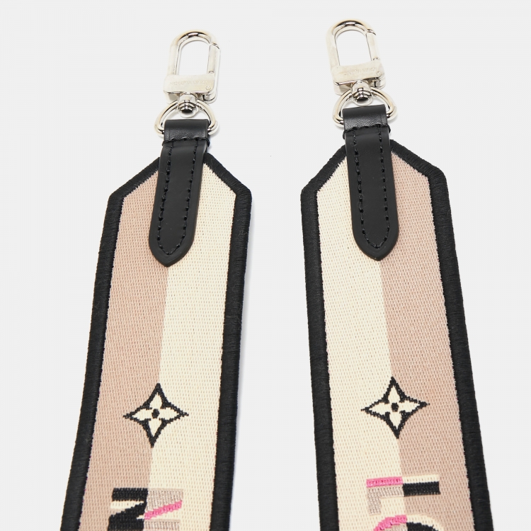 Pre Owned Louis Vuitton Pink/Black Logo Jacquard Canvas Speedy Bandouliere Bag Strap 