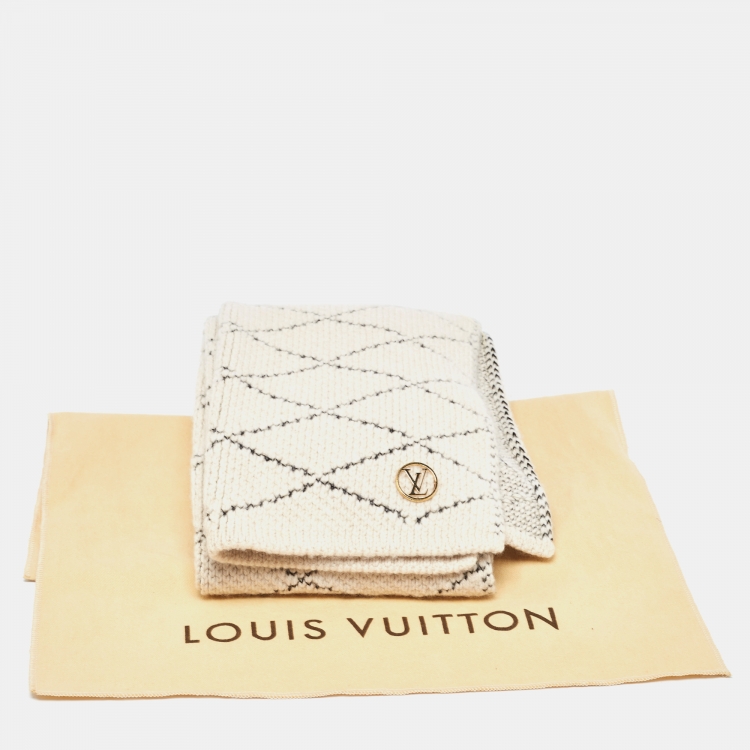 Pre Owned Louis Vuitton Cream Patterned Wool & Cashmere Écharp Martage Muffler