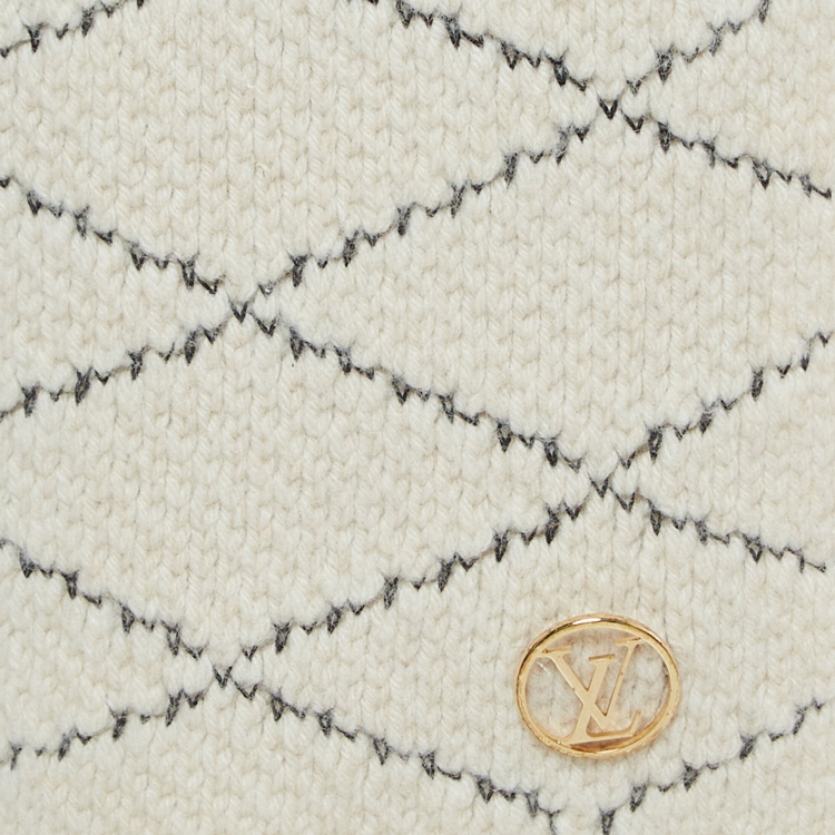 Pre Owned Louis Vuitton Cream Patterned Wool & Cashmere Écharp Martage Muffler