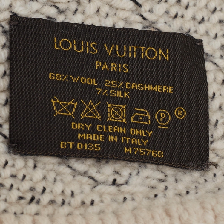Pre Owned Louis Vuitton Cream Patterned Wool & Cashmere Écharp Martage Muffler