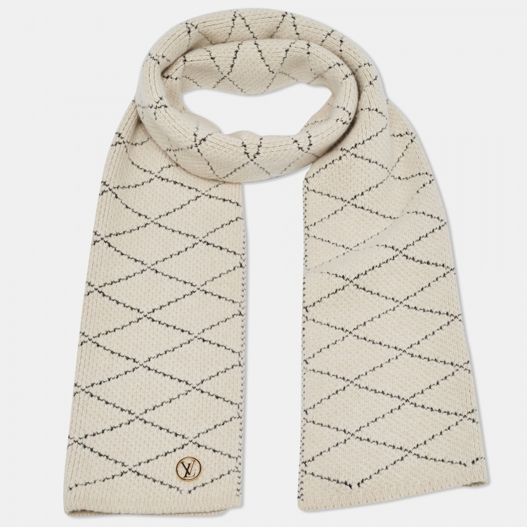 Pre Owned Louis Vuitton Cream Patterned Wool & Cashmere Écharp Martage Muffler