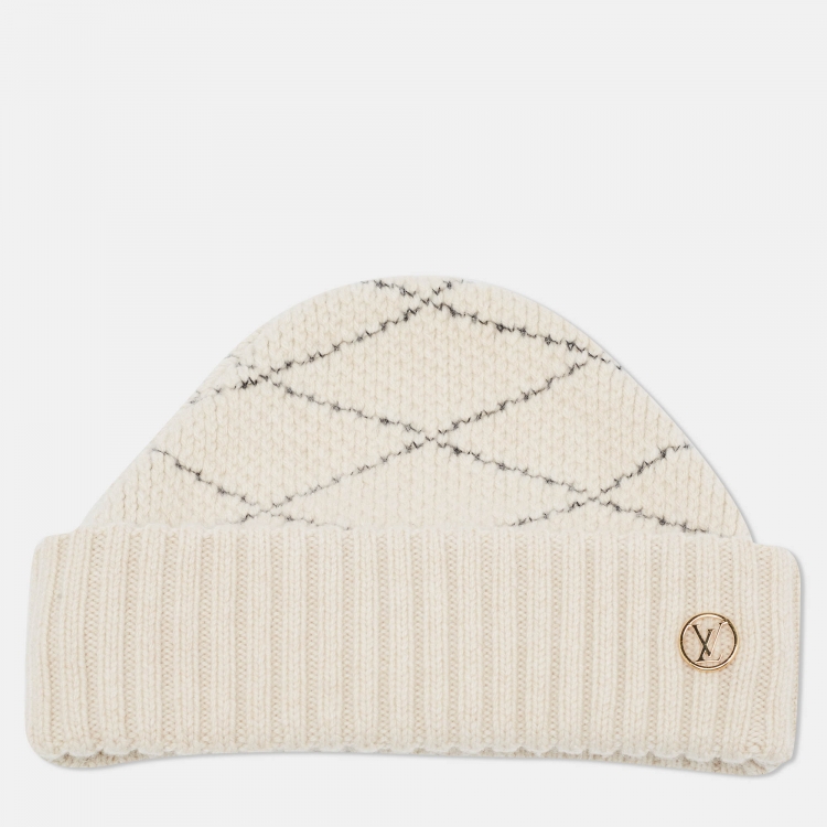 Louis Vuitton Cream Patterned Wool & Cashmere Beanie Louis Vuitton