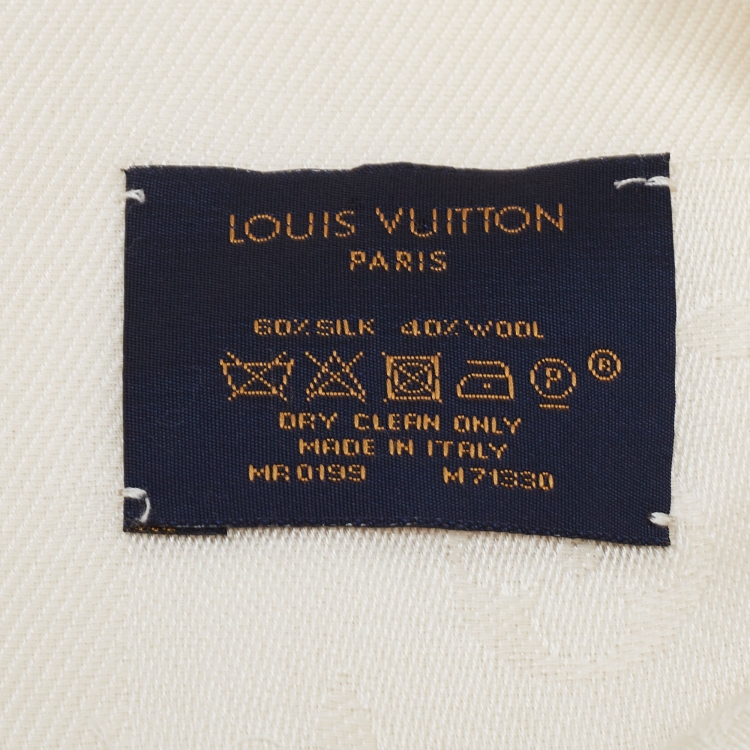 Pre Owned Louis Vuitton Cream Cashmere & Silk Monogram Classic Shawl
