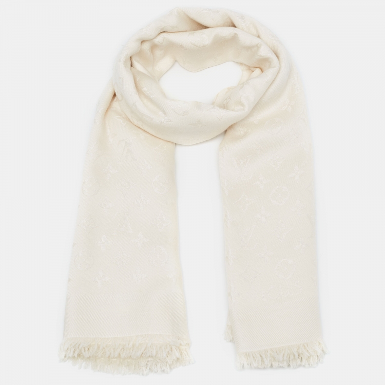 Pre Owned Louis Vuitton Cream Cashmere & Silk Monogram Classic Shawl