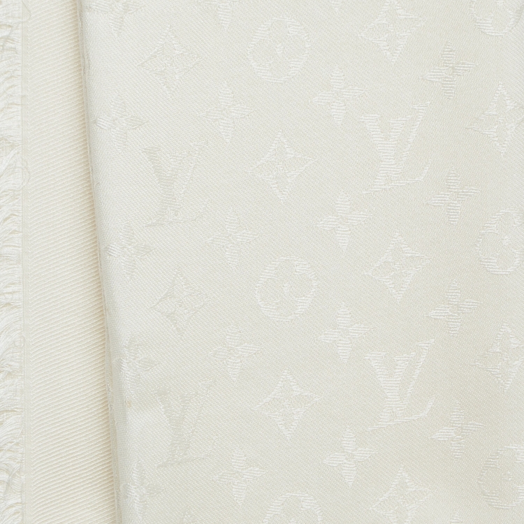 Pre Owned Louis Vuitton Cream Cashmere & Silk Monogram Classic Shawl