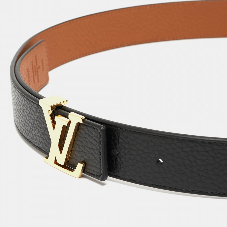 Pre Owned Louis Vuitton Black/Brown Leather LV Initials Reversible Belt 85CM
