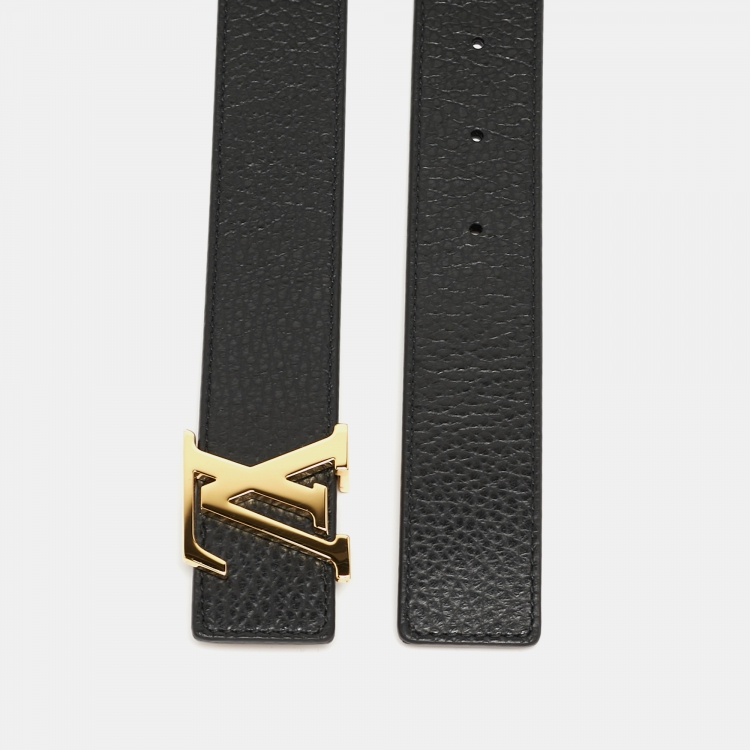 Pre Owned Louis Vuitton Black/Brown Leather LV Initials Reversible Belt 85CM
