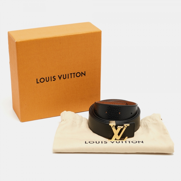 Pre Owned Louis Vuitton Black/Brown Leather LV Initials Reversible Belt 85CM