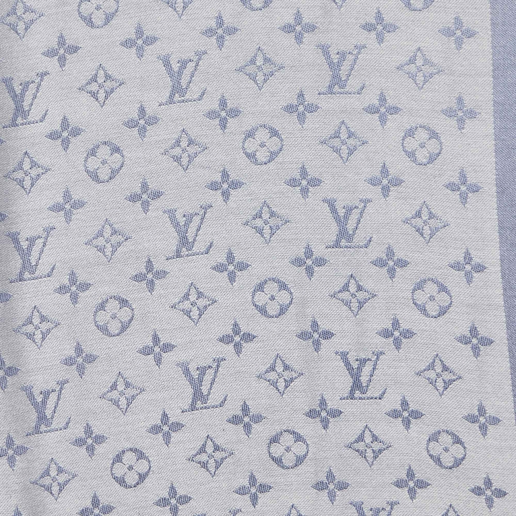 Pre Owned Louis Vuitton Bleu Clair Monogram Silk & Wool Denim Shawl