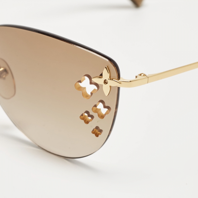 Pre Owned Louis Vuitton Brown/Gold Desmayo Rimless Sunglasses