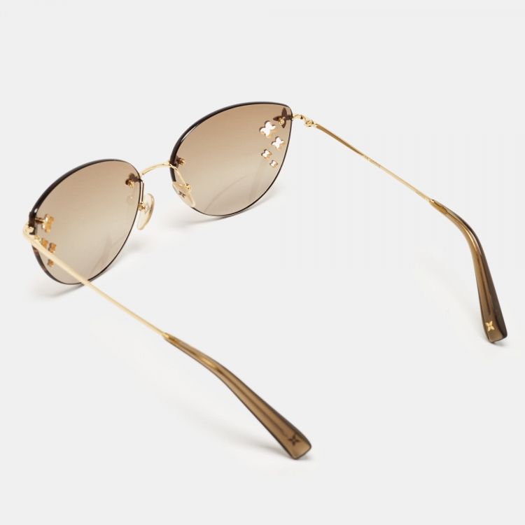 Pre Owned Louis Vuitton Brown/Gold Desmayo Rimless Sunglasses