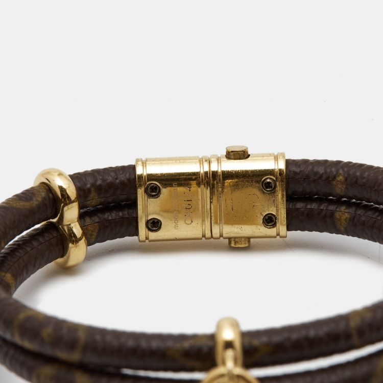 Pre Owned Louis Vuitton Canvas Keep It Twice Monogram Gold Tone Bracelet