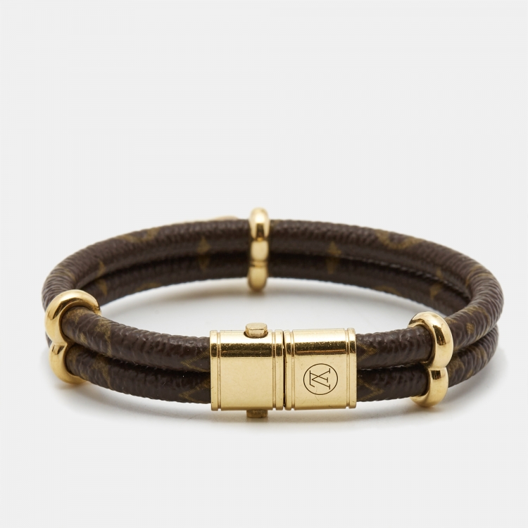 Pre Owned Louis Vuitton Canvas Keep It Twice Monogram Gold Tone Bracelet