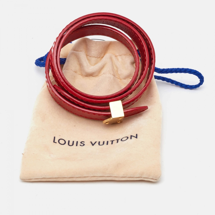 Pre Owned Louis Vuitton Red Leather Gold Tone Wrap Bracelet