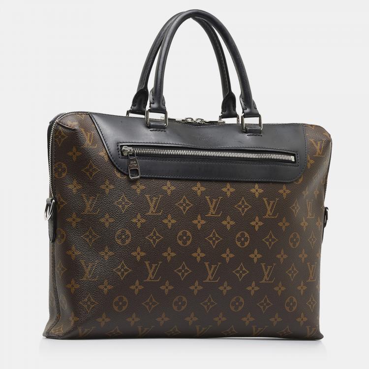 Louis Vuitton Monogram Macassar Briefcase Bag Brown Black