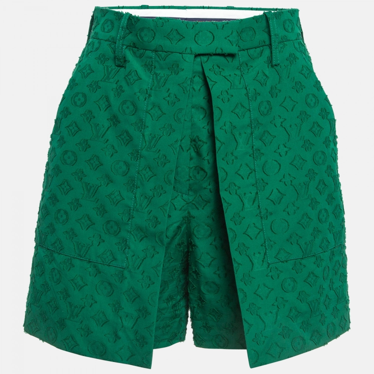 Pre Owned Louis Vuitton Green Textured Jacquard Draped Shorts S