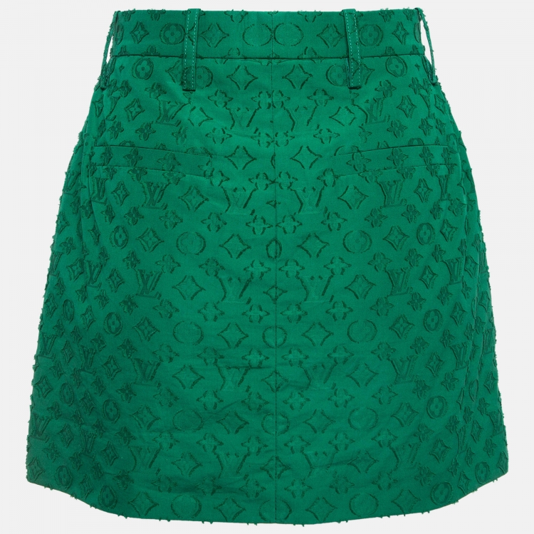 Pre Owned Louis Vuitton Green Textured Jacquard Draped Shorts S