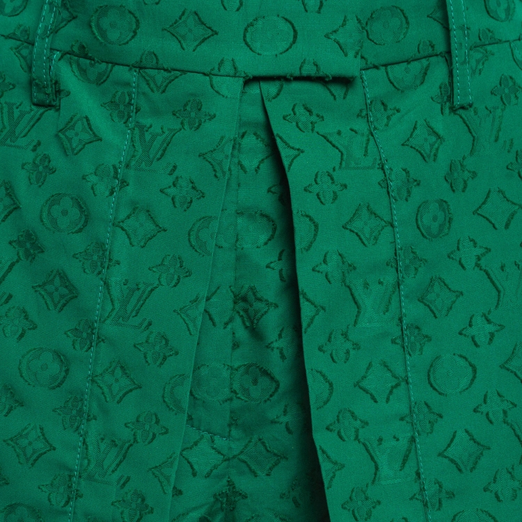Pre Owned Louis Vuitton Green Textured Jacquard Draped Shorts S