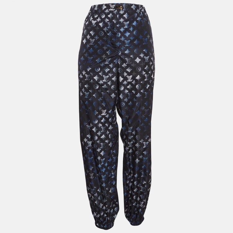 Pre Owned Louis Vuitton Dark Blue Mahina Monogram Nylon Joggers L