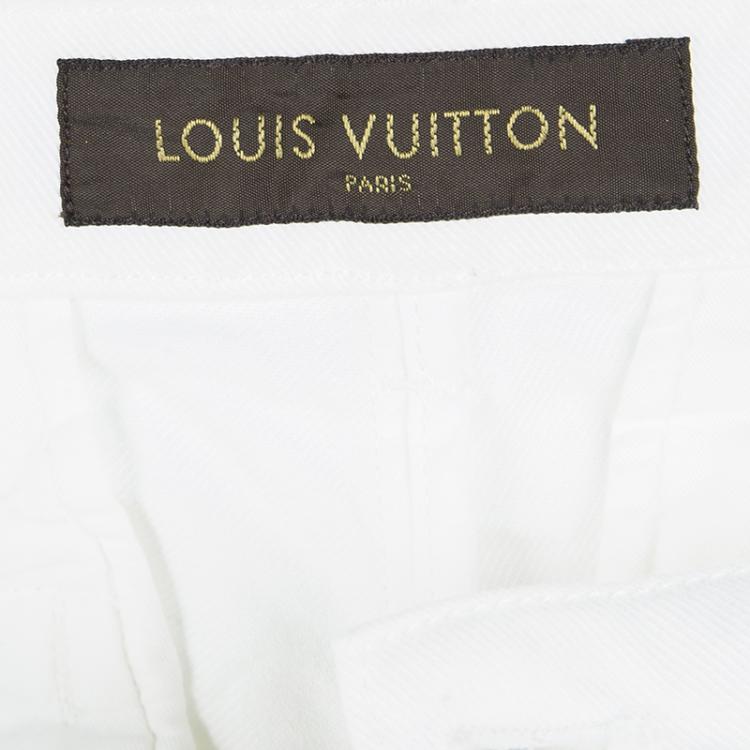 Pre Owned Louis Vuitton White Denim Shorts L
