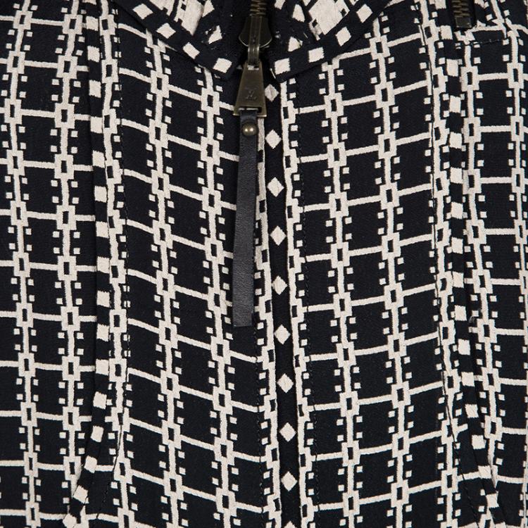 Pre Owned Louis Vuitton Black Printed High Neck Zip Detail Sleeveless Top M