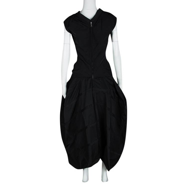 Pre Owned Louis Vuitton Black V Neck Sleeveless Midi Puff Dress M