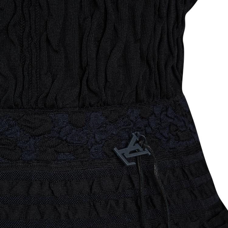 Pre Owned Louis Vuitton Black and Navy Blue Puckered Effect Silk Knit Strapless Dress S