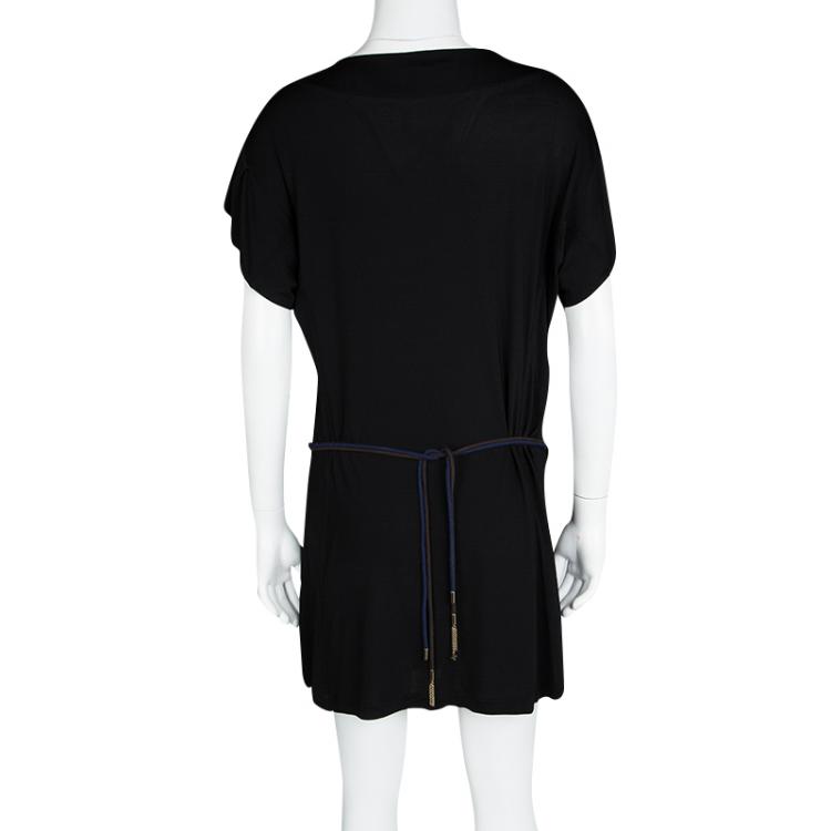Pre Owned Louis Vuitton Black Draped Tie Detail Jersey Dress XS
