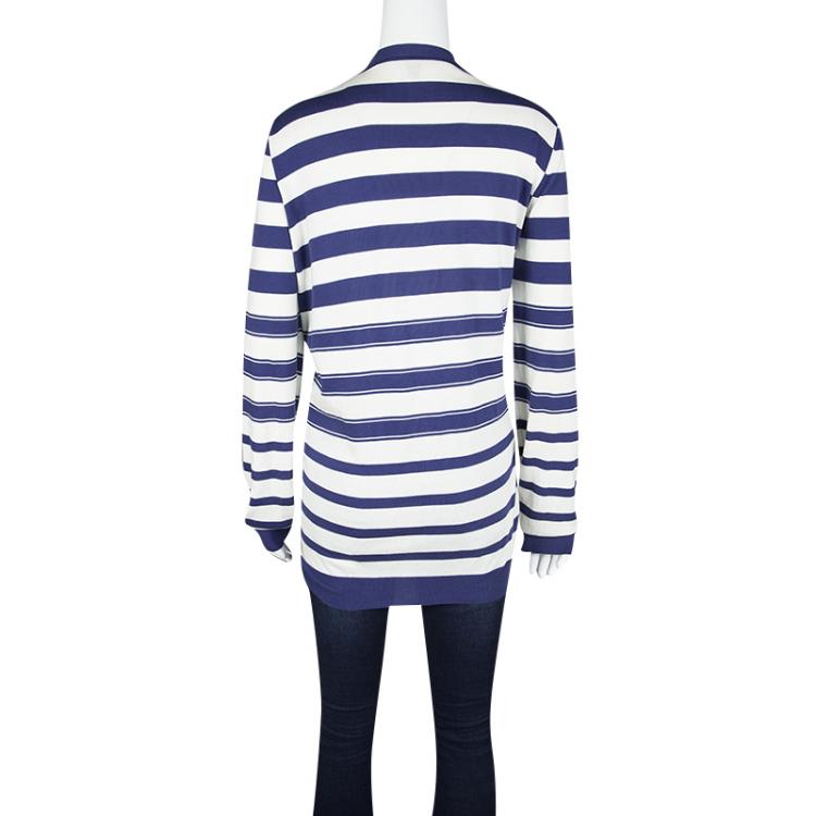 Pre Owned Louis Vuitton Blue and White Striped Cardigan L